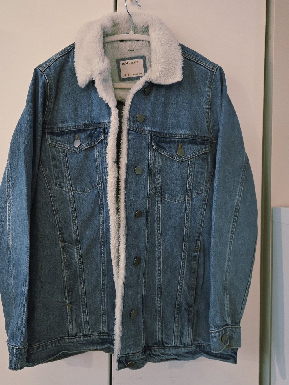 ASOS Light Blue Denim Jacket with Cream Sherpa Collar